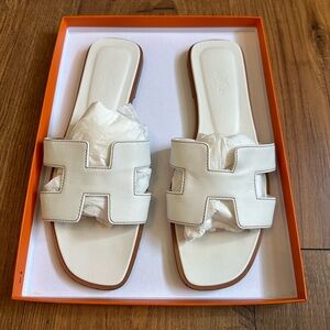 Hermes Oran White Sandals